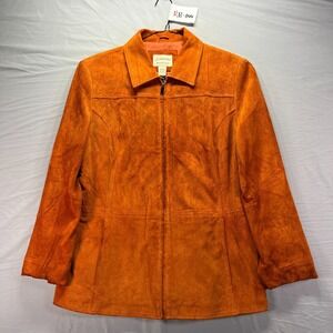 St Johns Bay Jacket Womens Medium Orange Full Zip Washable Suede Leather Western